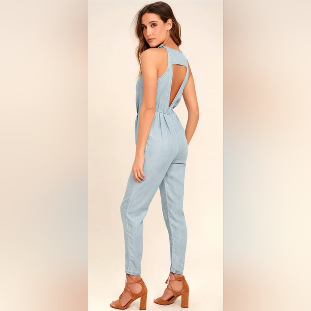RVCA Light Blue Halter Jumpsuit